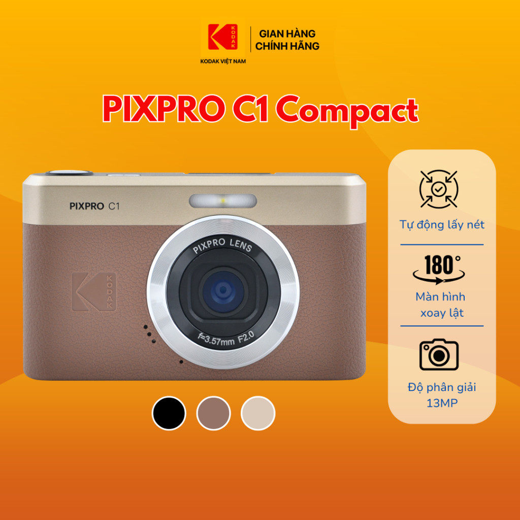 Máy ảnh Compact Kodak Pixpro C1 Màn hình lật LCD 2.8 inch, Khẩu độ rộng, Bảo hành 12 tháng