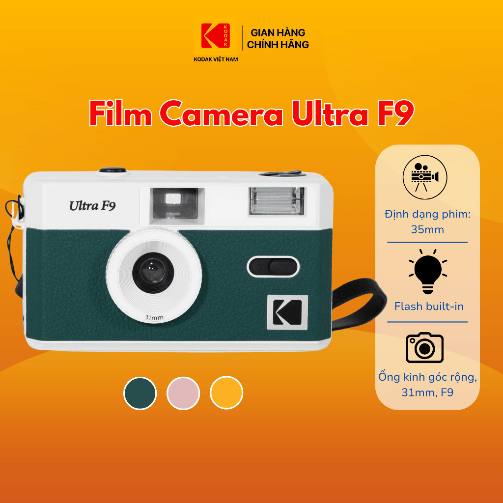 Máy Ảnh Film Camera Kodak Ultra F9 Bảo hành 12 tháng, Tích hợp Flash, Màu cổ điển